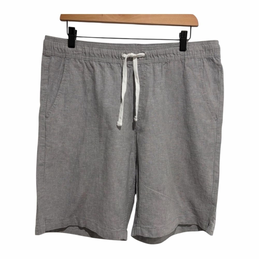 Men’s Casual Drawstring Linen Cotton Blend Shorts Light Grey